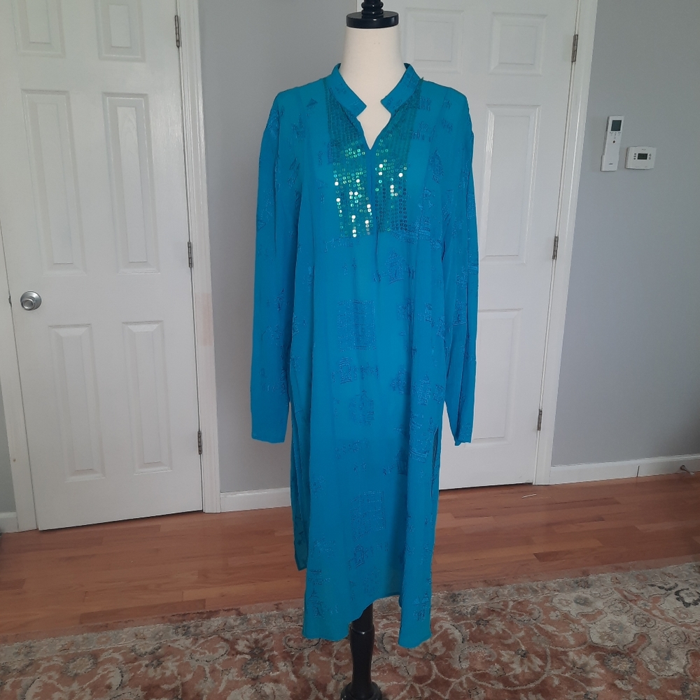 Chico's Silk Pogoda Embroidered tunic top